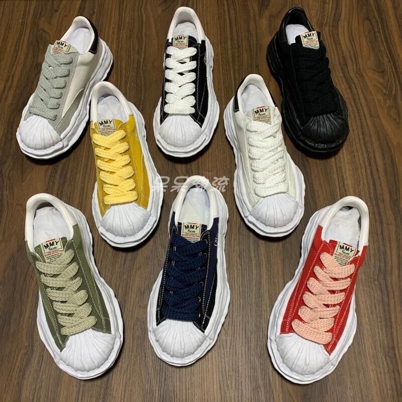 Mitsuharu Sanyuan Vintage Style Unisex Distressed Shell-Toe MMY Canvas Sneakers