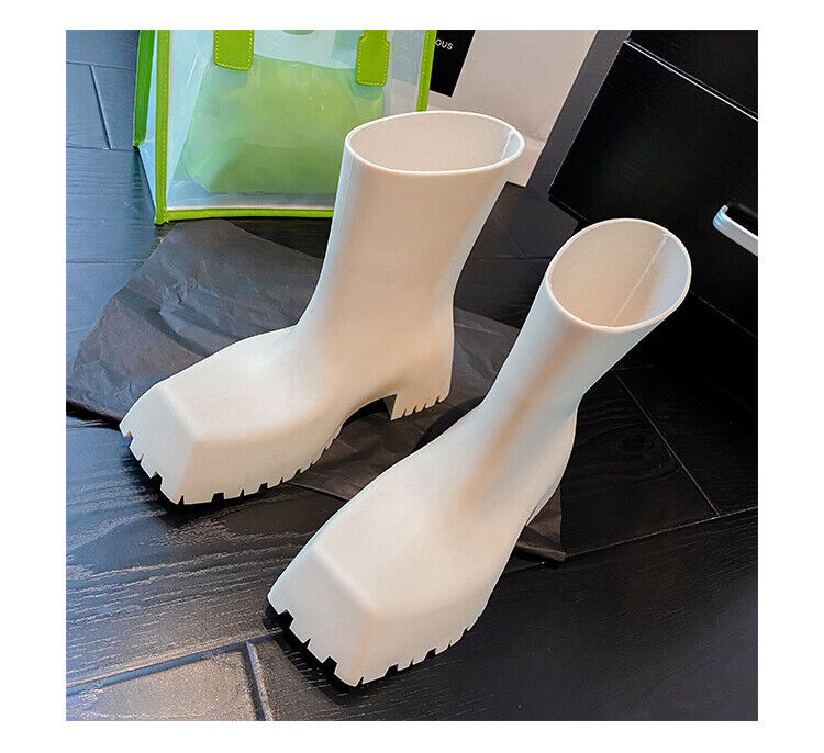 Parisian Rain Boots Square Toe High Tube Thick-soled Shoes Waterproof Non-slip
