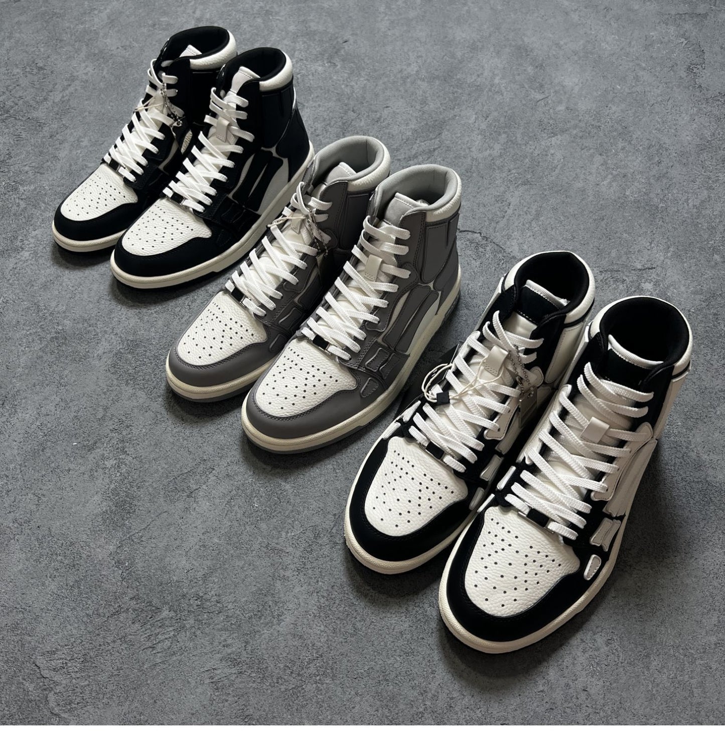 2023SS Bone Shoes Lychee Grain Top Layer Cowhide High-top Leisure Board Shoes
