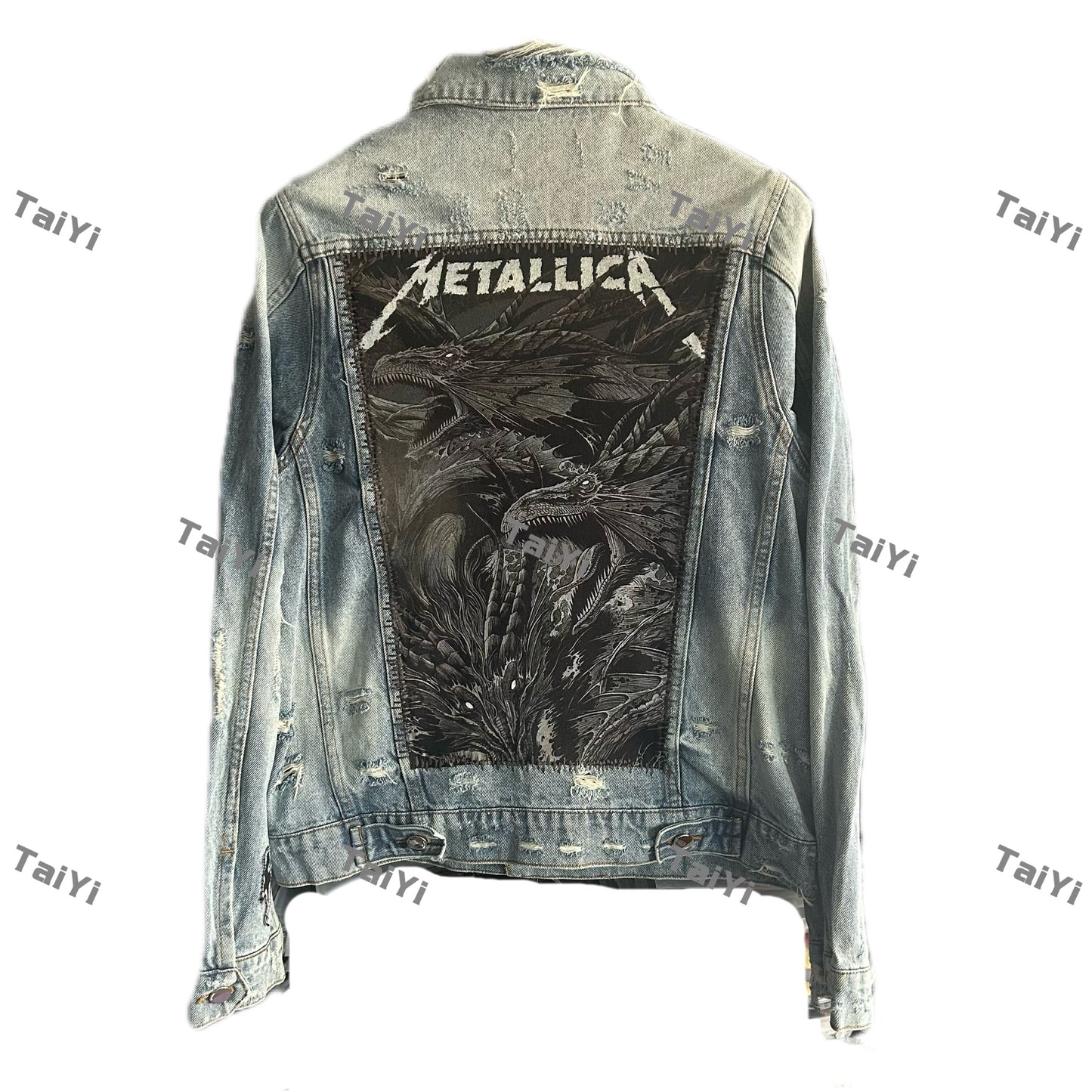 Self-made AMIRI 16OG Patchwork Back Kill Denim Jacket Metallica High-Street