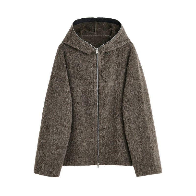 Self-made Our Legacy Grey Mohair Zip Cardigan – Wool Blend Relaxed Hooded Knit