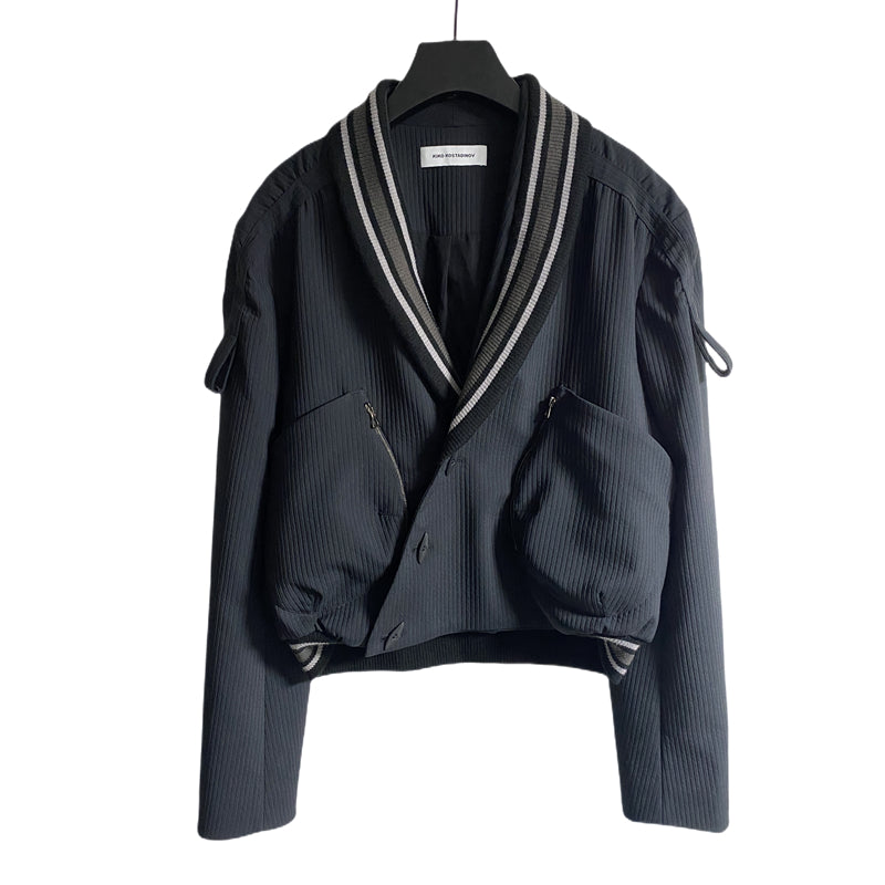 donclick 22FW Kiko Kostadinov Black V-Neck Jacket -Button Zip Casual Long Sleeve