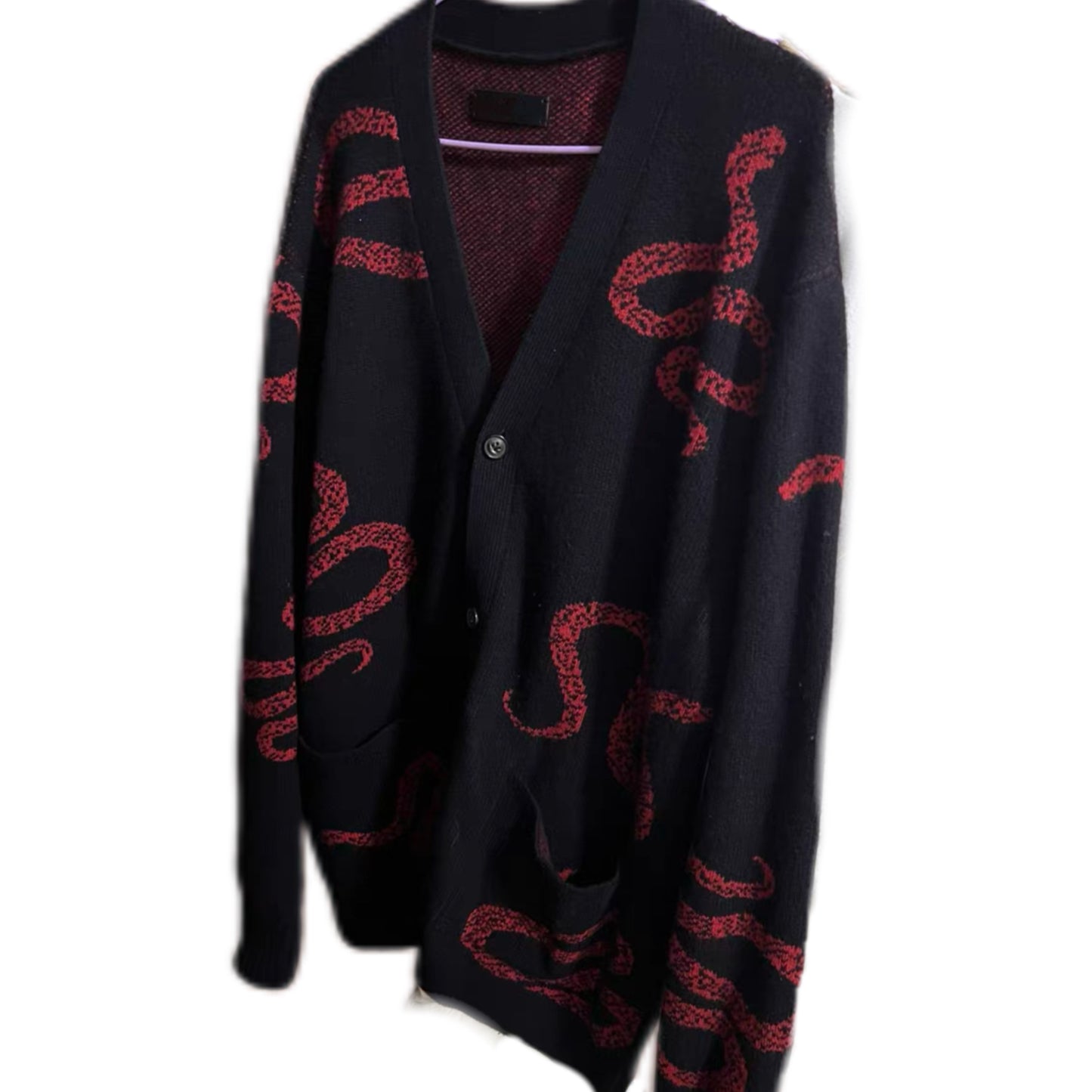Self-made AMIRI 18AW Dark Red Snake - High-Street Wool Cardigan Jackets