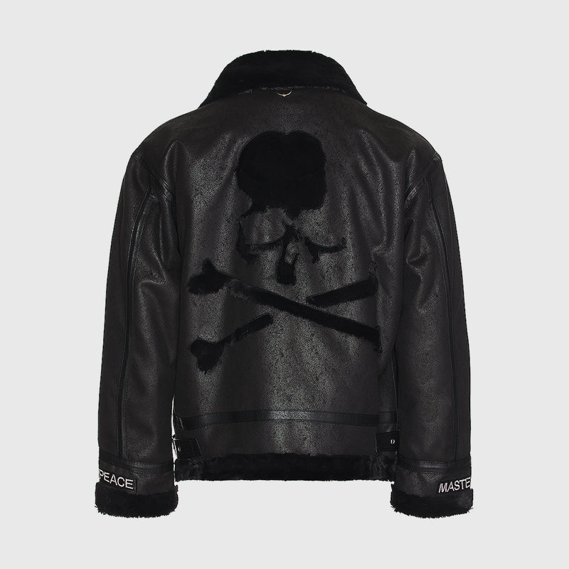 MasterMindOnline Gothic Skull B3 Aviator Flight Jacket - Mink Fur Leather Blend