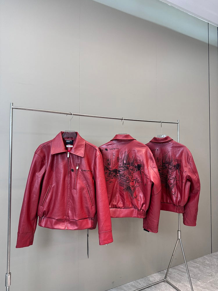 ERD Melancholic Heir PU Lambskin Jacket -Custom-Dyed Coated Cropped Leather Coat