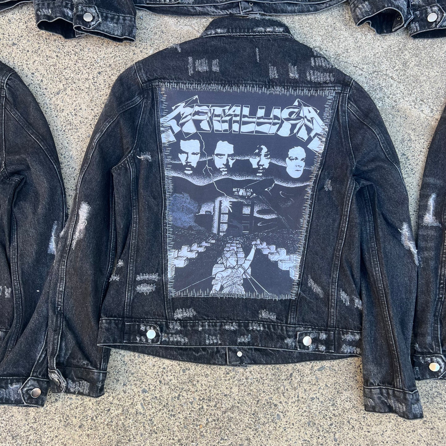 AMIRI Kill Back Denim Jacket - High Street Raw Hem Random Embroidered Patches