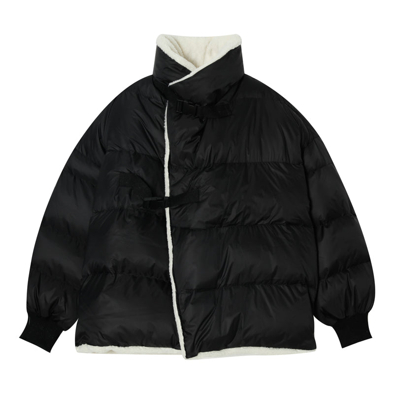 Donclickin Minimalist Shearling Cotton Jacket – Korean Oversized Turn-Down Collar