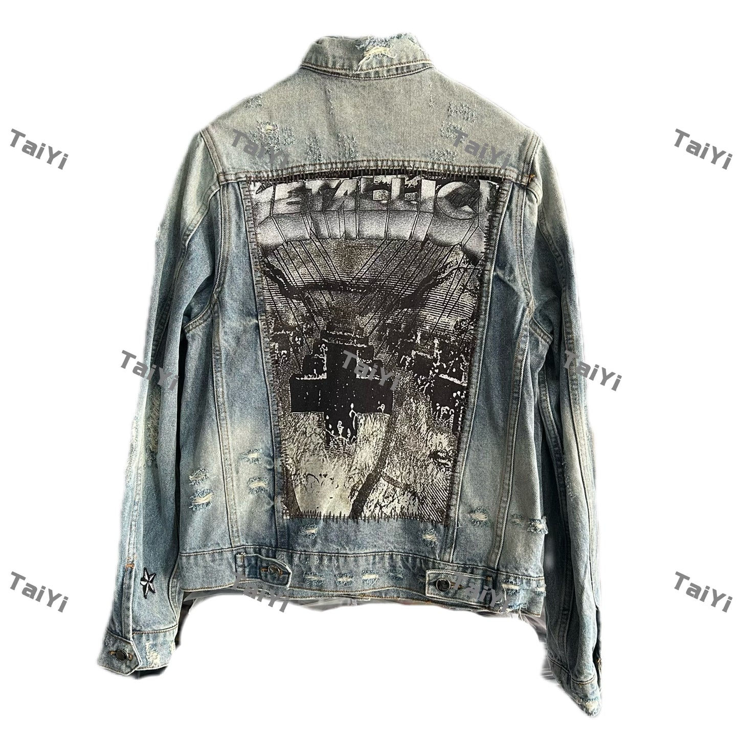 Self-made AMIRI 16OG Patchwork Back Kill Denim Jacket Metallica High-Street