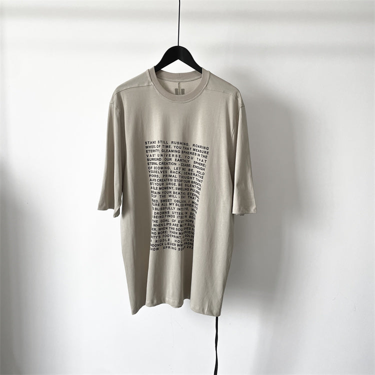 Self-made Dark Avant-garde Rick Owen Slogan RO Print Oversized Short Sleeve Tee