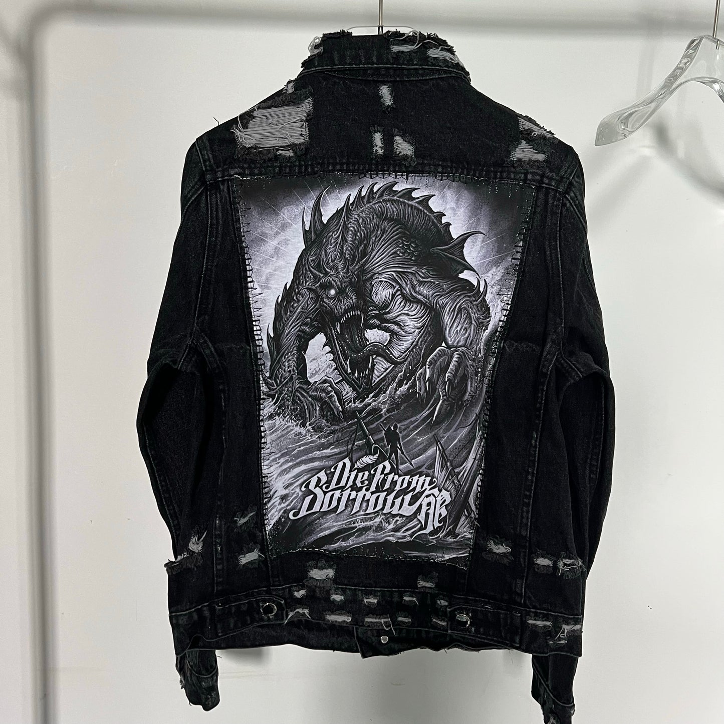 AMIRI Kill Back Denim Jacket - High Street Raw Hem Random Embroidered Patches