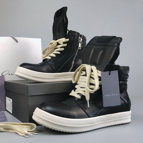 Self-made Rick Owen Reverse Triangle High-Top Leather Shoes Thick Sole Sneakers