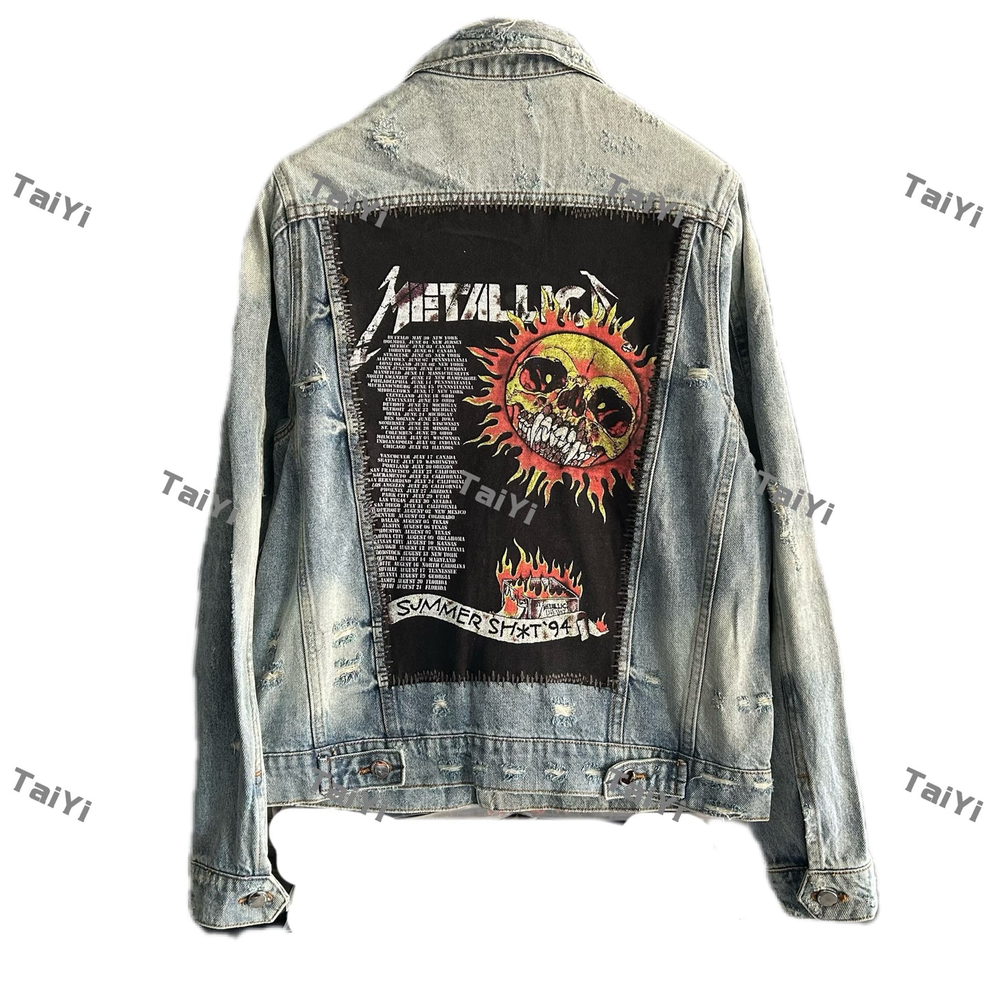 Self-made AMIRI 16OG Patchwork Back Kill Denim Jacket Metallica High-Street