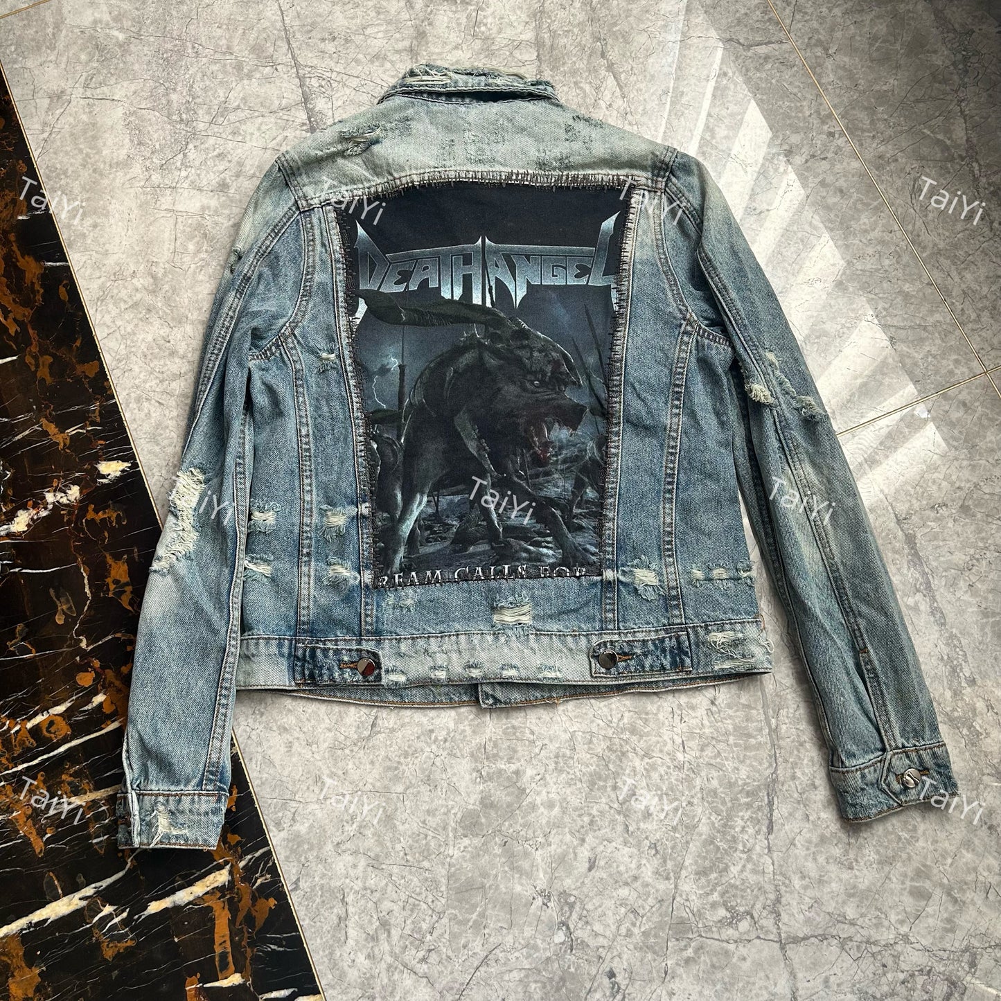 Self-made AMIRI 16OG Patchwork Back Kill Denim Jacket Metallica High-Street