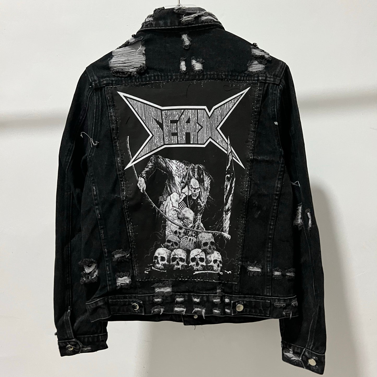 AMIRI Kill Back Denim Jacket - High Street Raw Hem Random Embroidered Patches