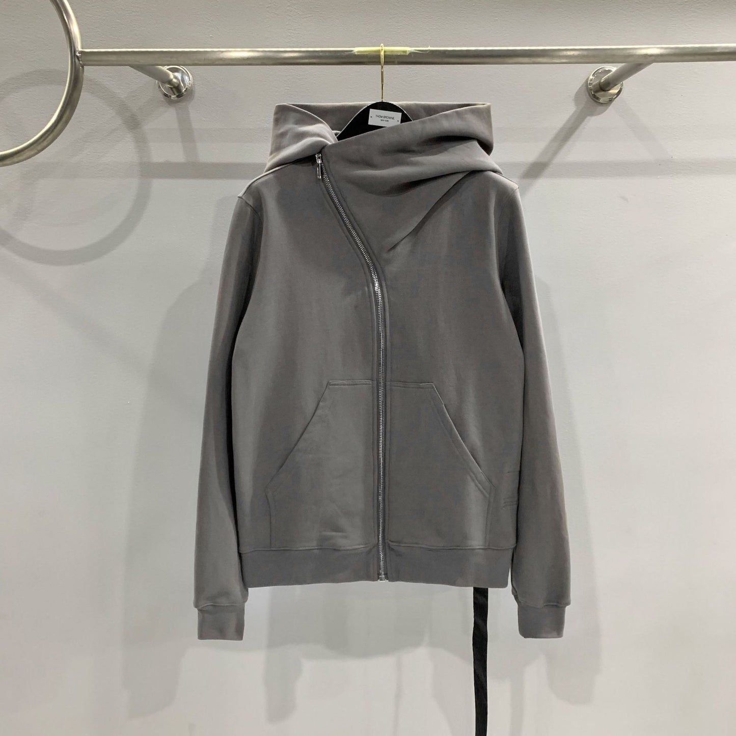 RO Dark Wizard Rick Owen Hoodie - Asymmetric Zip Avant-garde Black Winter Fleece