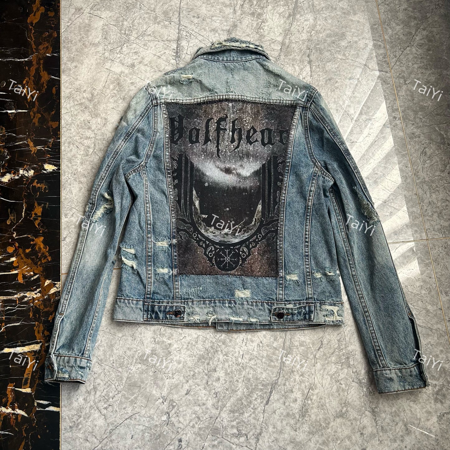 Self-made AMIRI 16OG Patchwork Back Kill Denim Jacket Metallica High-Street