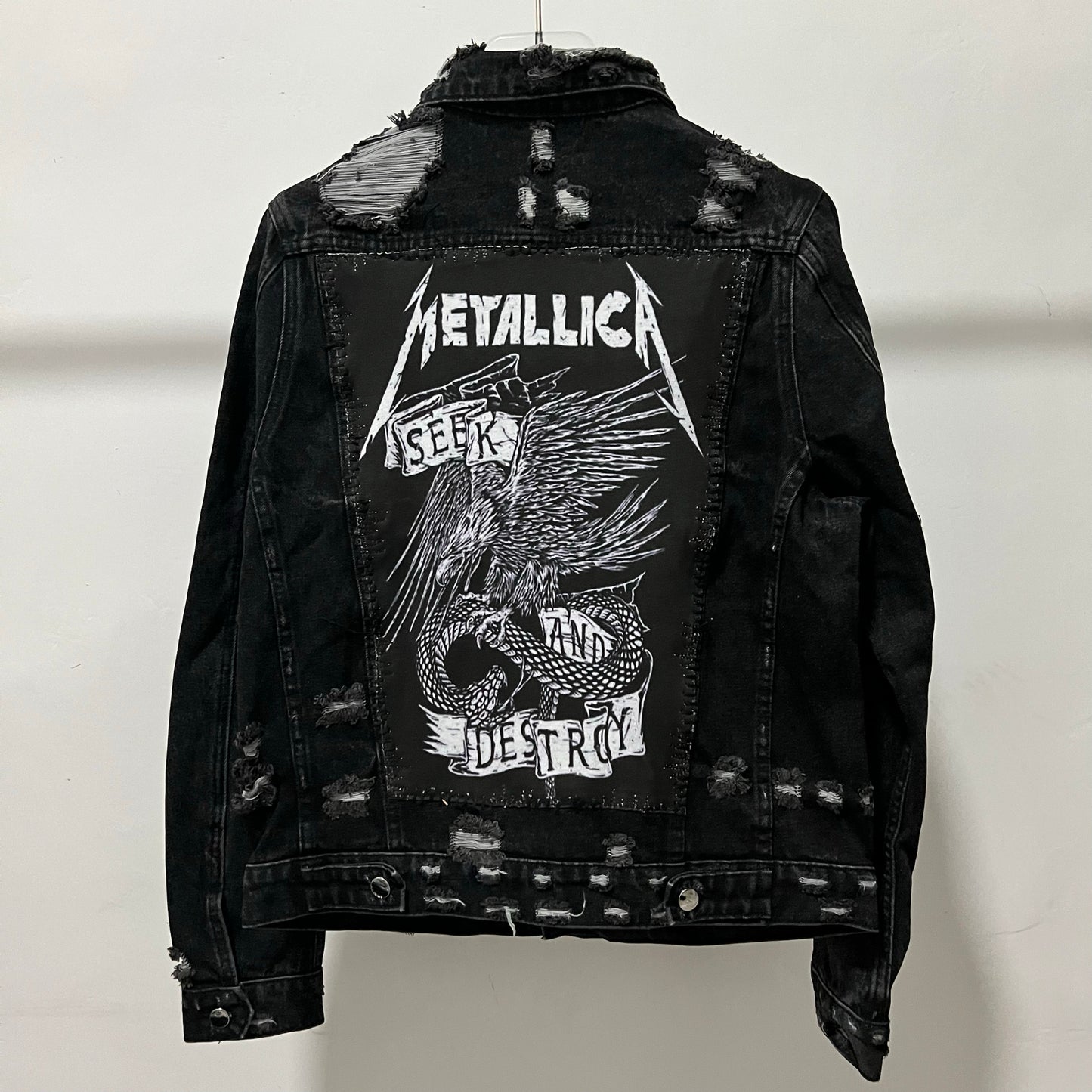 AMIRI Kill Back Denim Jacket - High Street Raw Hem Random Embroidered Patches