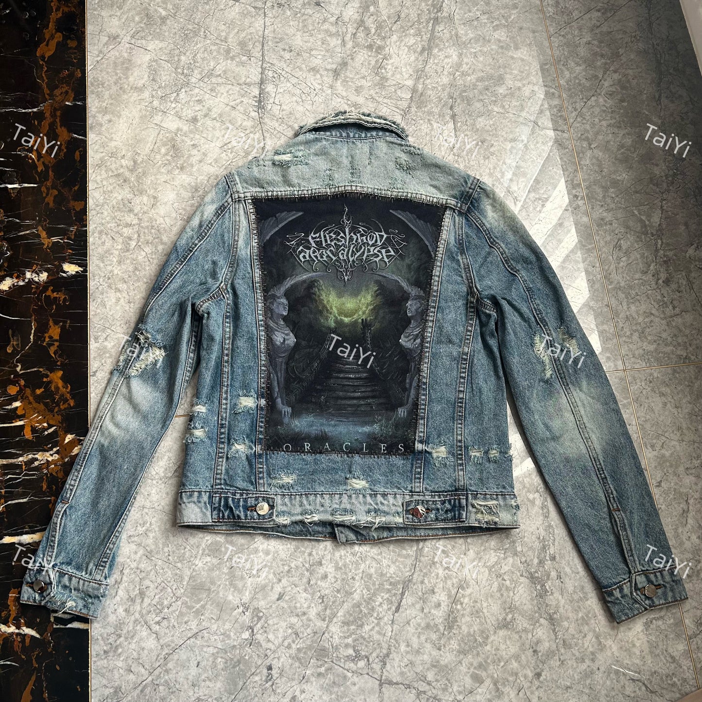 Self-made AMIRI 16OG Patchwork Back Kill Denim Jacket Metallica High-Street