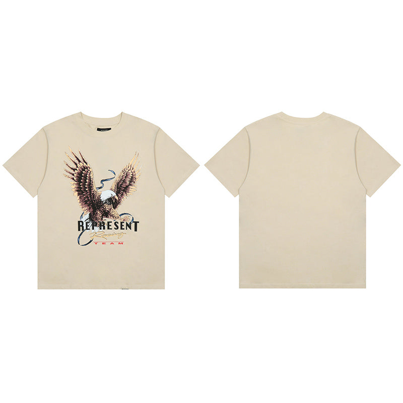Self-made REPRESENT Washed Distressed Doberman Shark Short-Sleeve T-Shirt FOG