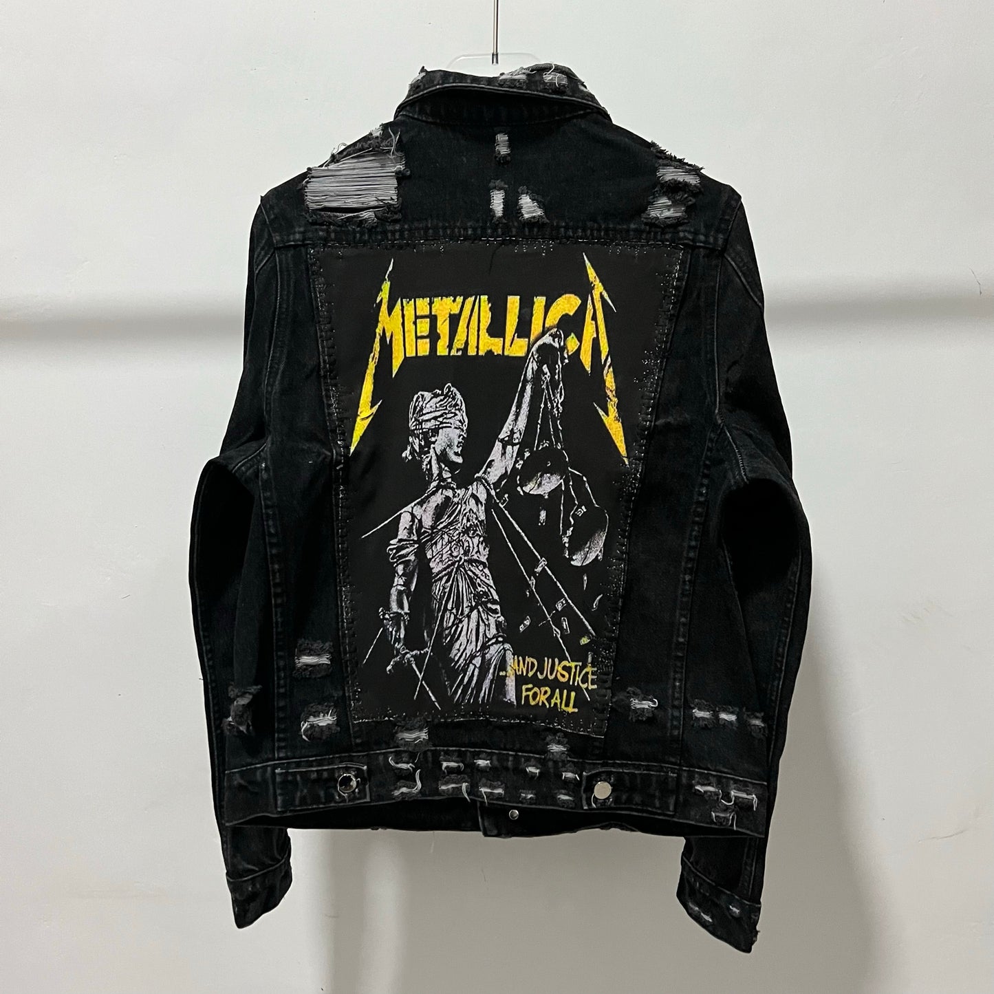AMIRI Kill Back Denim Jacket - High Street Raw Hem Random Embroidered Patches
