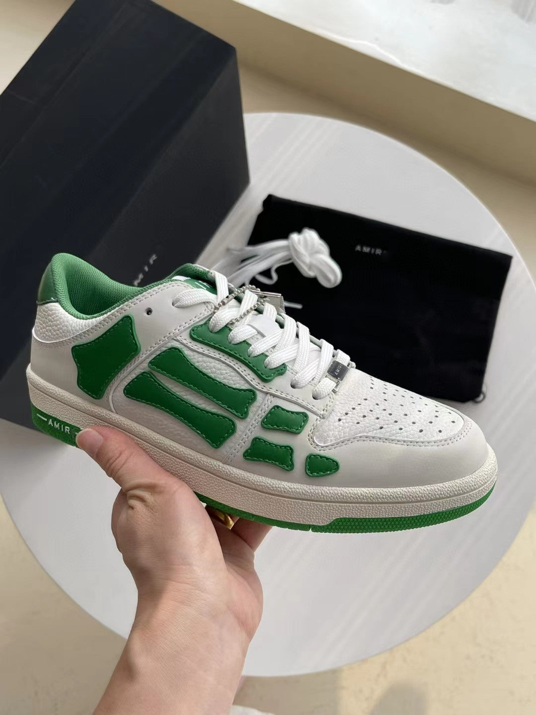 2023SS AMIRI Bone Shoes Lychee Grain Top Layer Cowhide Low-top Leisure Board Shoes
