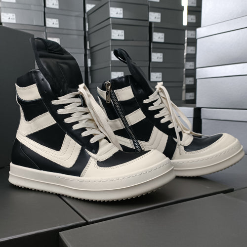 Self-made Rick Owen Reverse Triangle High-Top Leather Shoes Thick Sole Sneakers