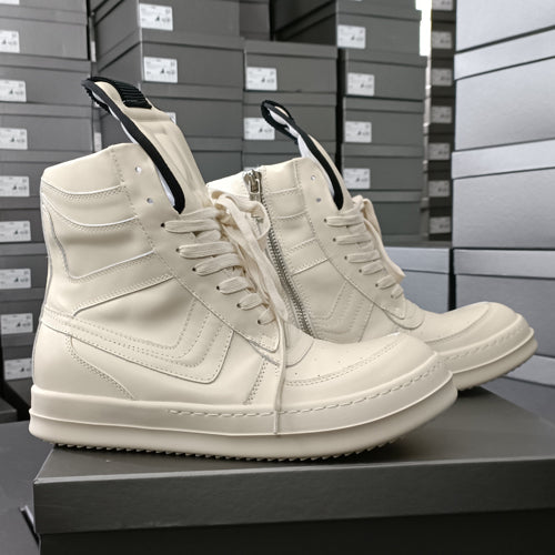 Self-made Rick Owen Reverse Triangle High-Top Leather Shoes Thick Sole Sneakers