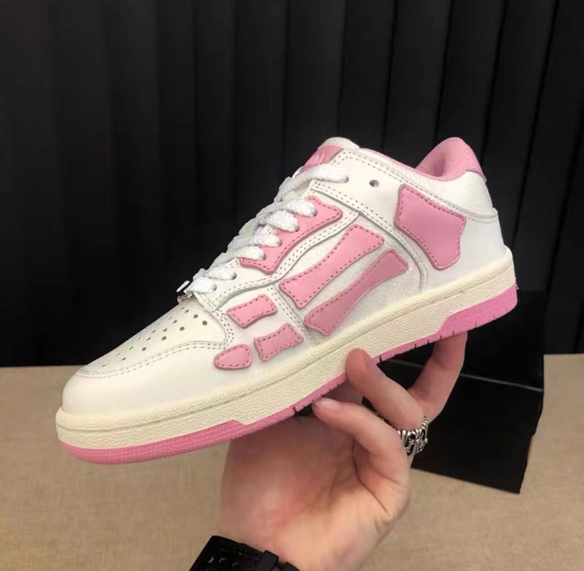 2023SS AMIRI Bone Shoes Lychee Grain Top Layer Cowhide Low-top Leisure Board Shoes