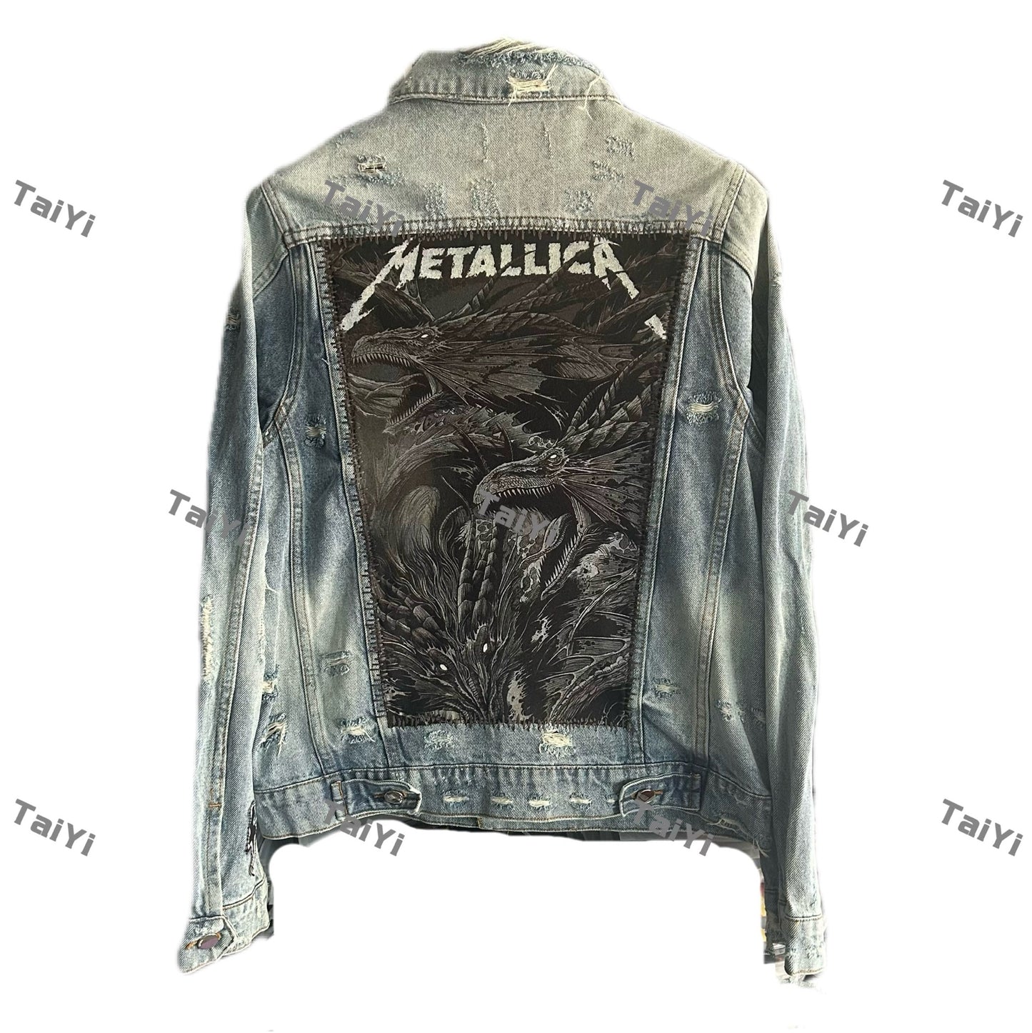 Self-made AMIRI 16OG Patchwork Back Kill Denim Jacket Metallica High-Street