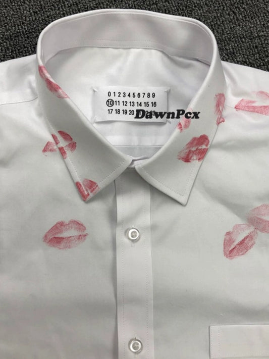 Self-made Maison Red Lips Print Shirt - Pure Cotton Margiela External Stitching