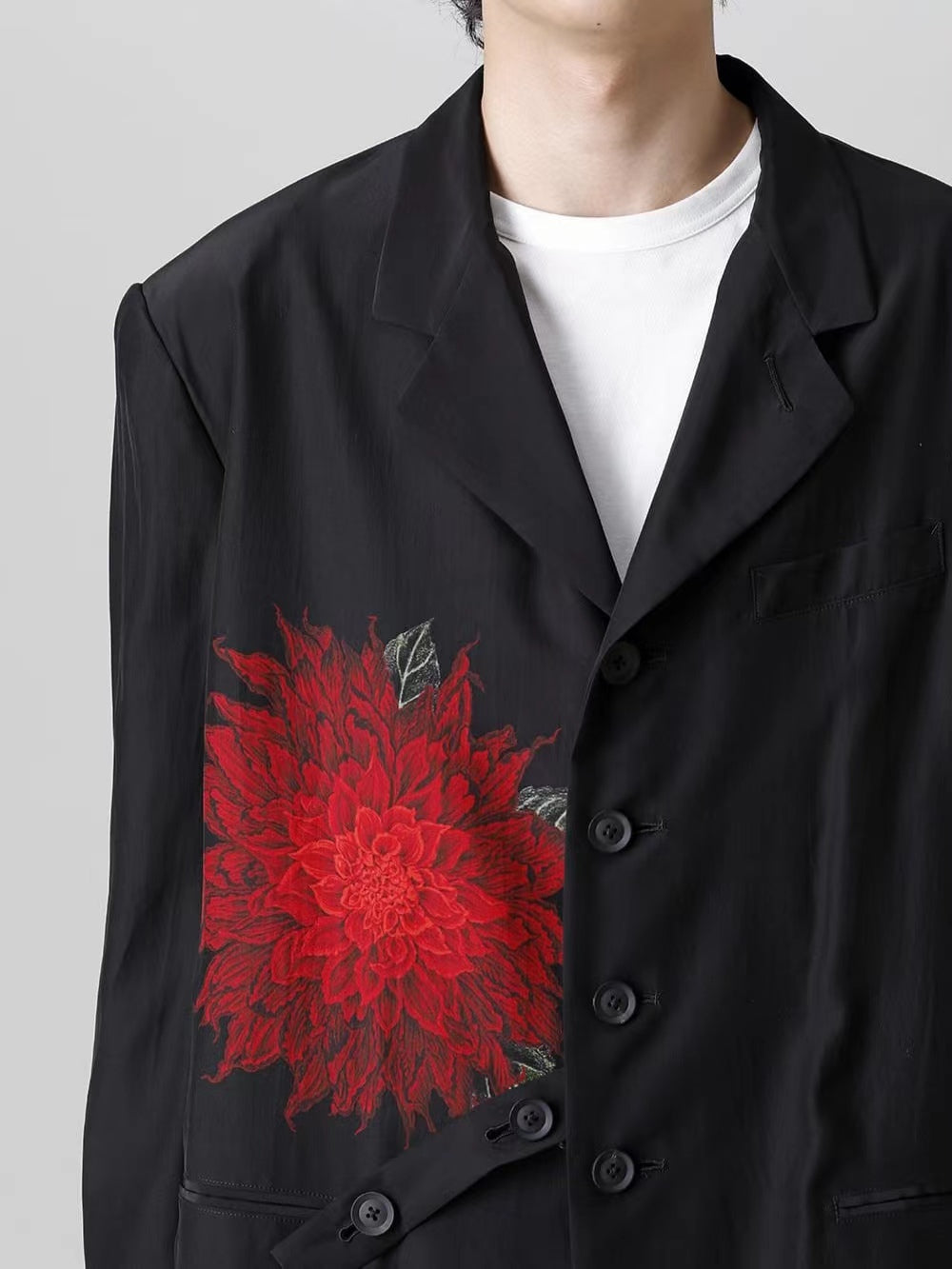 Self-made Yohji Dark Blazer – 22SS Red Dahlia Yamamoto Floral Jacket Couples