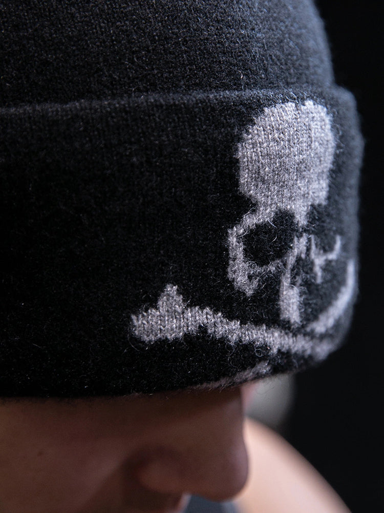 MASTERMIND Skull-Embroidered Wool Knit Beanie – Unisex Warm Slouchy Hat Couples