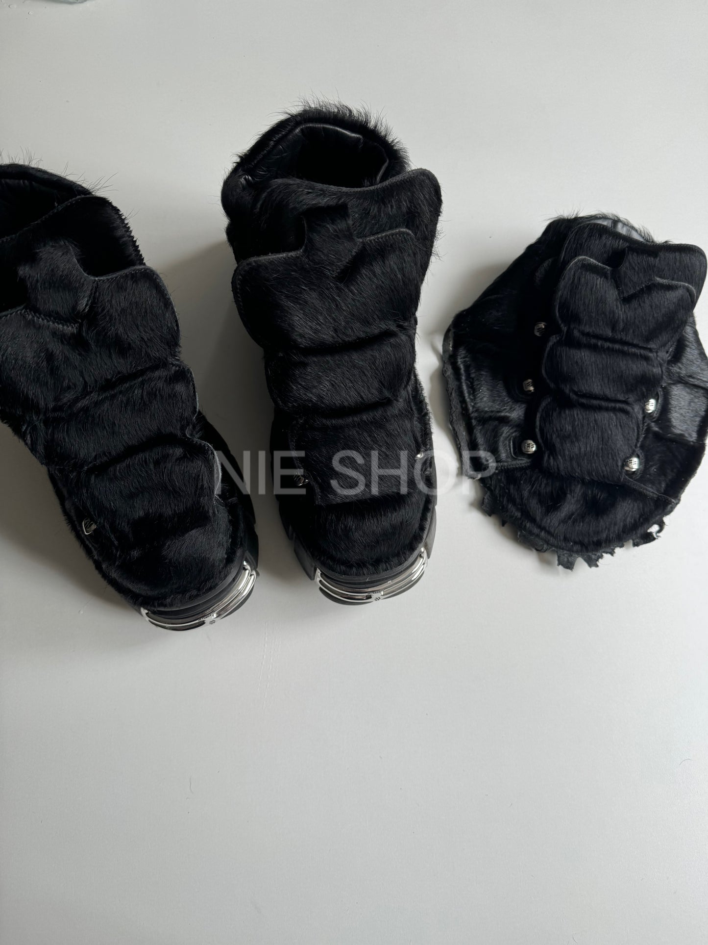 Self-made Y2K Collab vetements Punk Metal Chunky Platform Shoes - Pony Hair Vers