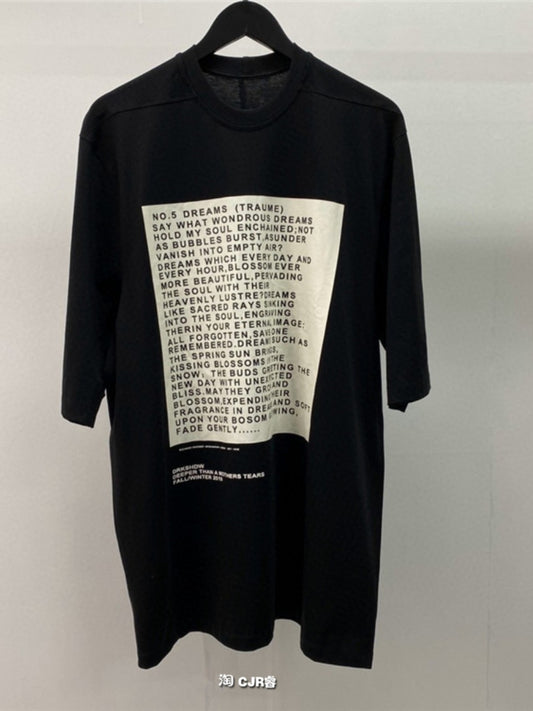 Self-made Dark Avant-garde Rick Owen Slogan RO Print Oversized Short Sleeve Tee