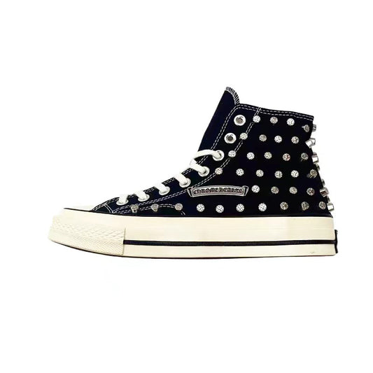 Remake Converse 1970s Classic Chrome Heart Handmade Studded High-Top Canvas Sneakers