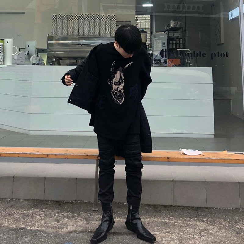 Donclickin -Dark Hannya Mask Muddy Yohji Yamamoto Wool Sweater Knitwear Pullover