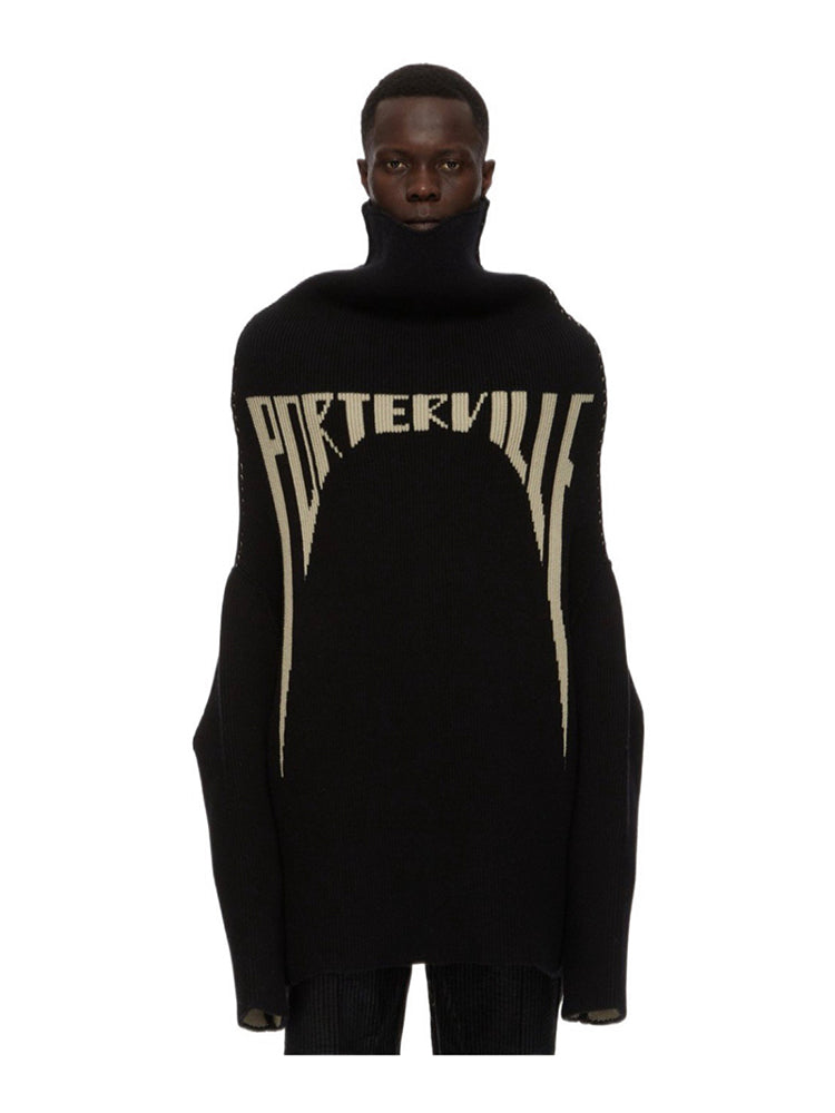 Ro ACBT Oversized High-Neck Knit Sweater – RickOwen Heavy Jacquard Text Pullover