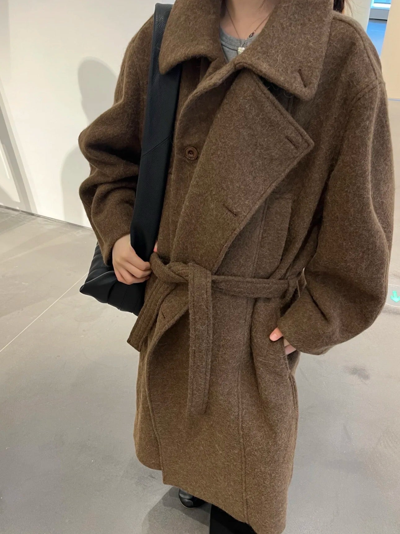 Self-made Lemaire*vibe Alpaca Wool Blend Brown Stand Collar Robe Trench Coat