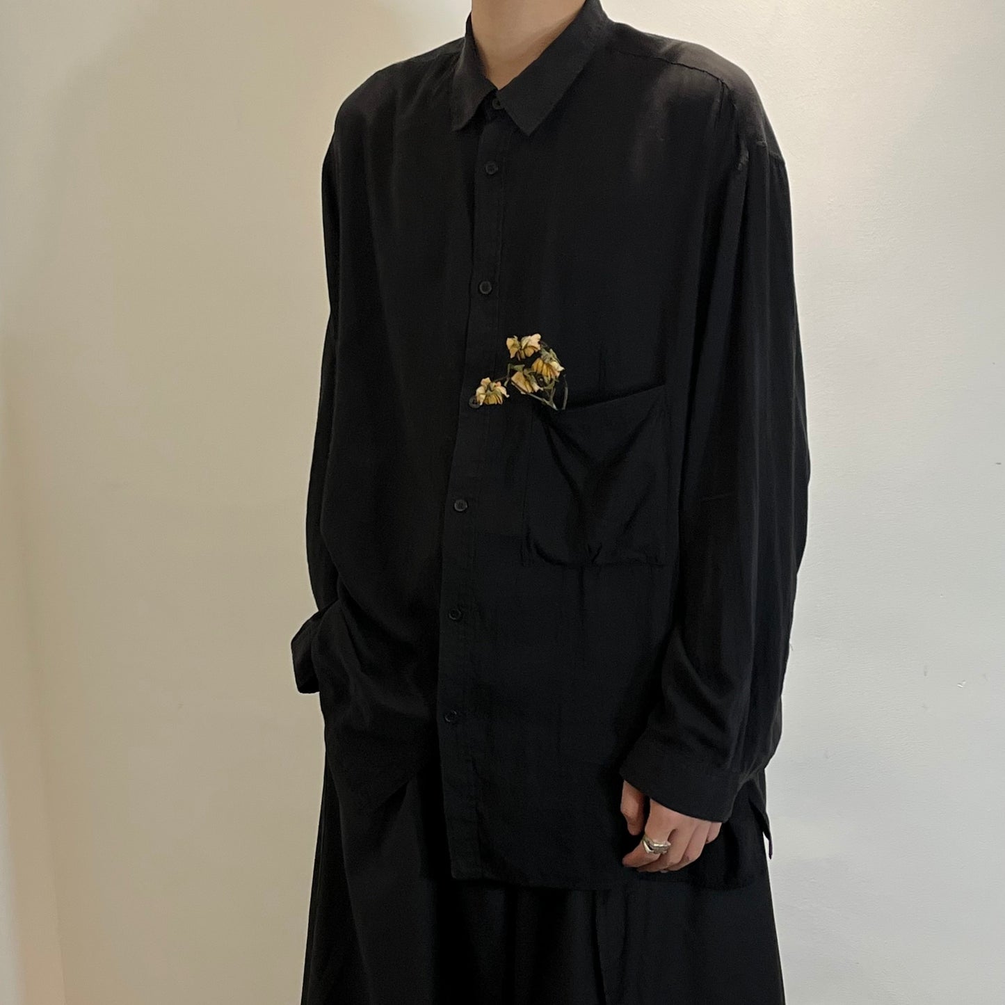 Self-made Yohji Yamamoto Dark Core Soft Rayon Base Layer Square-neck Black Shirt