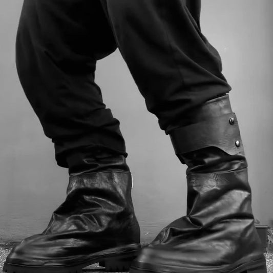 Self-made 424 Distressed Leather Slouch Boots Oversized Crinkled Biker High Boots