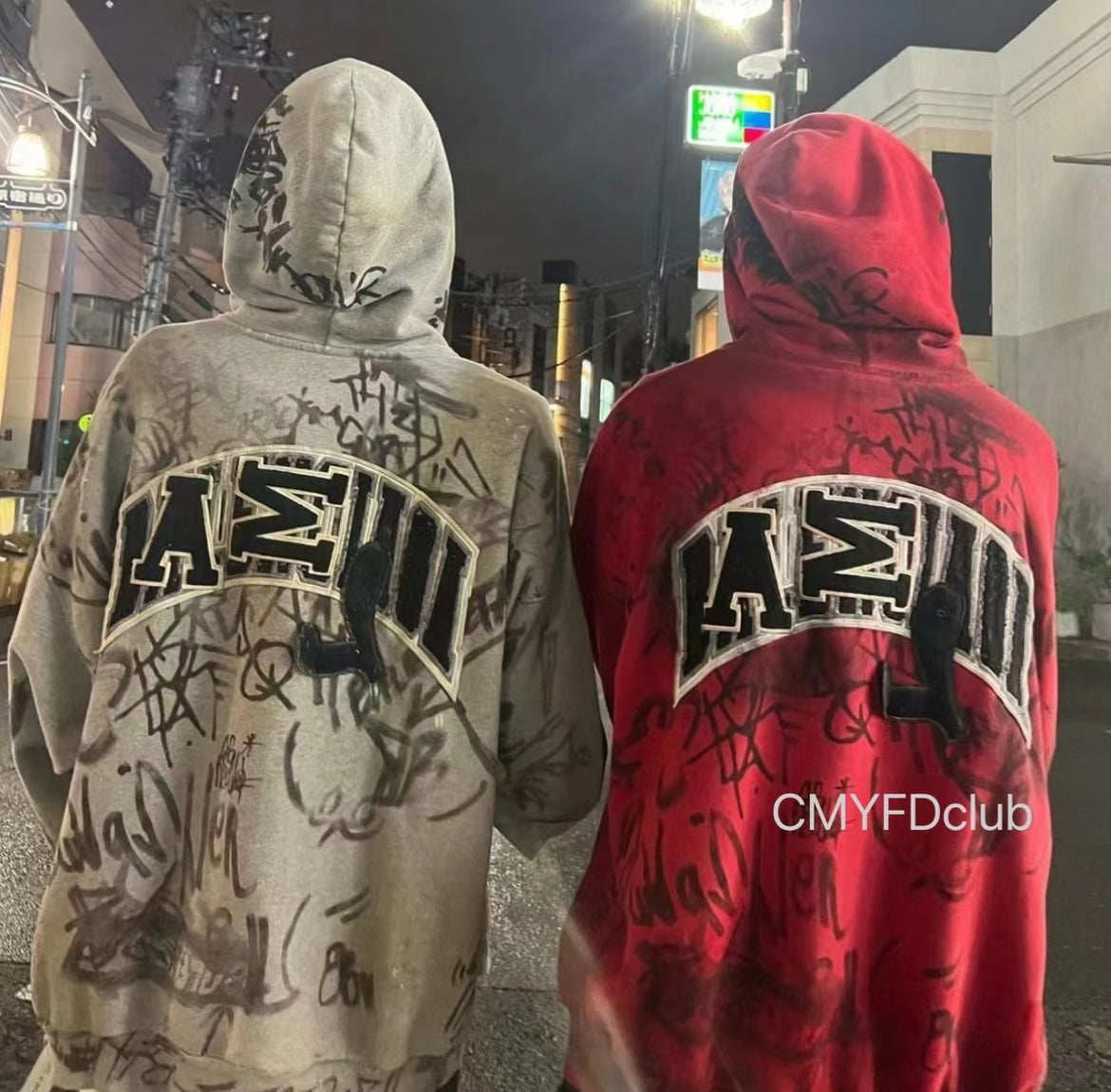 23SS Runway Manchester United Sater Hand-Painted Graffiti Distressed Muddy Zip-Up Hoodie