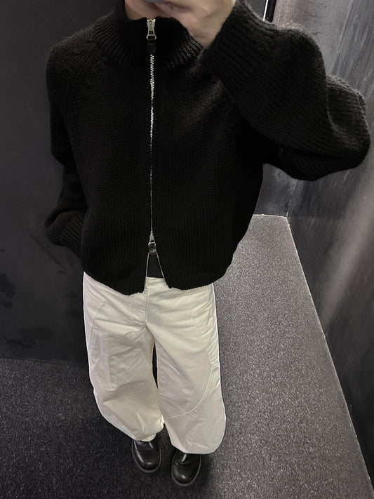 Our Legacy Vibe Double-Zip Wool Knit Sweater – Cropped Wide-Fit Half Turtleneck