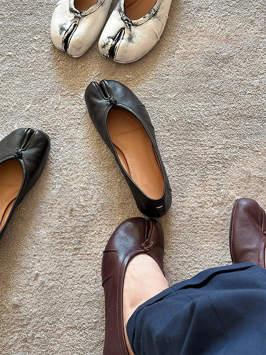 25SS MM6 Classic Slip-On Tabi Shoes - Buttery Lambskin Split-Toe Ballet Flats