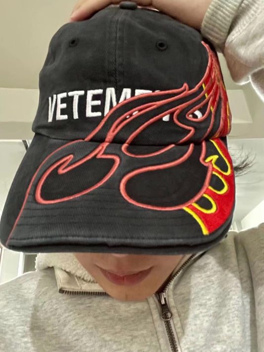 Vetements Flame Embroidered Baseball Cap – Long Brim Kanye Edition Unisex