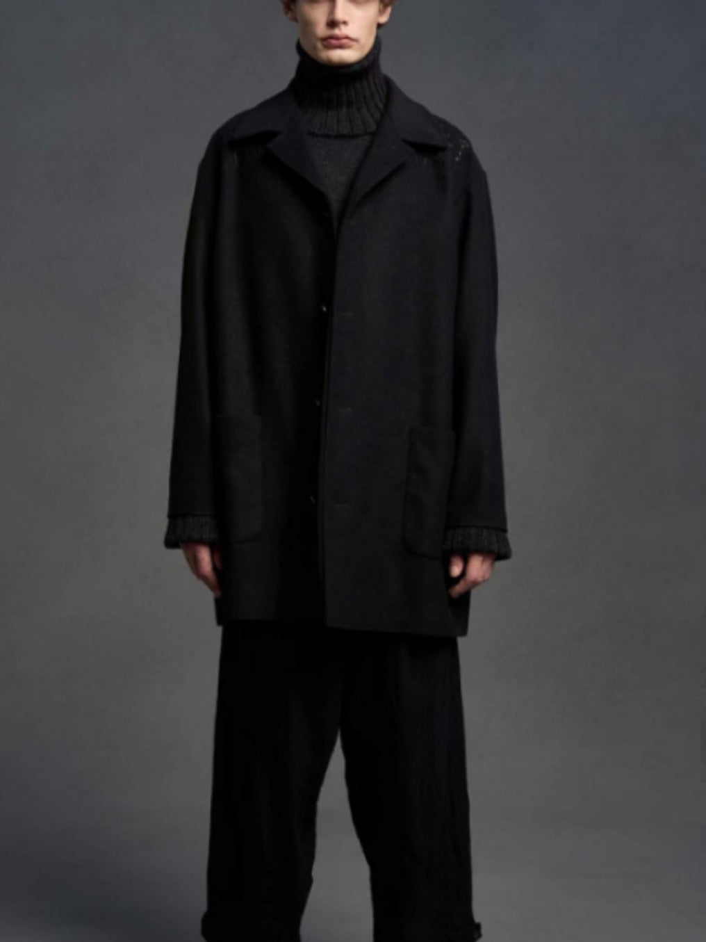 Self-made Yohji Yamamoto 23FW Dark Wool Coat – Heavy Embroidery Collection