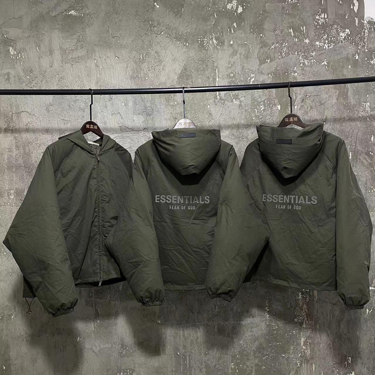 Self-made FOG Essentials Down Jacket Fear of God Zip-Up Hooded Puffer Coat