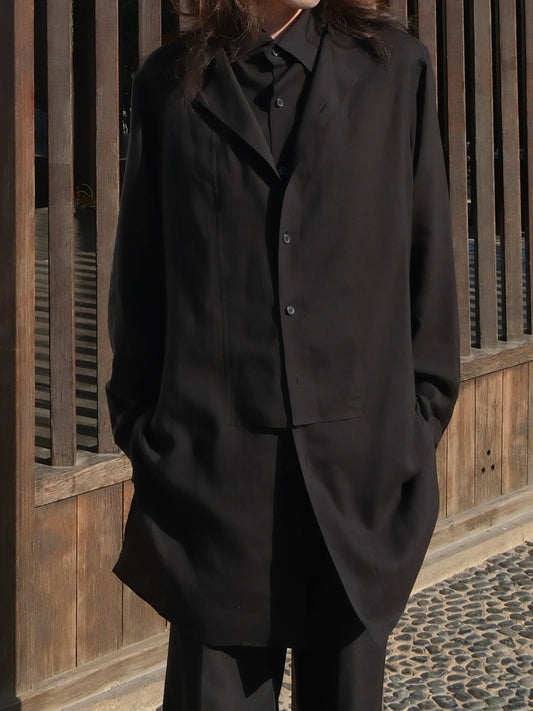 Self-made Yohji Darkwear Shirt - Double Placket Court Collar Blouse (Core Collection)