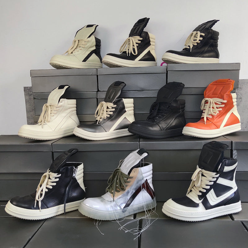 Self-made Rick Owen Reverse Triangle High-Top Leather Shoes Thick SoleSneakers Short Boots