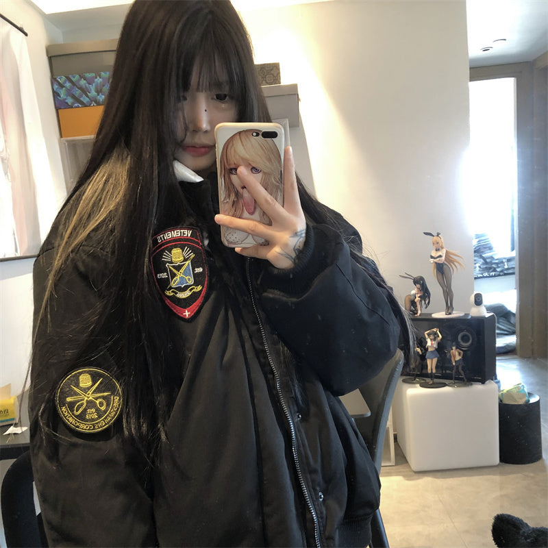 Self-Made VETEMENTS 19aw Magic Tape Embroidered Flight Jacket Cotton Bomber Down Profile