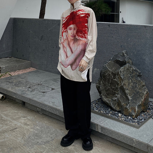 donclickin Yohji Uchida Suzuran 'Sun Child' Print Shirt - Reversible Silk Blouse